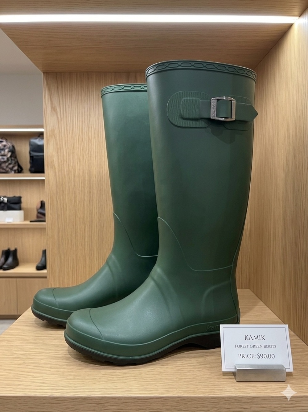 Kamik Heidi Waterproof Rain Boots Hunter Green - Made in Canada - Size 6 EUC